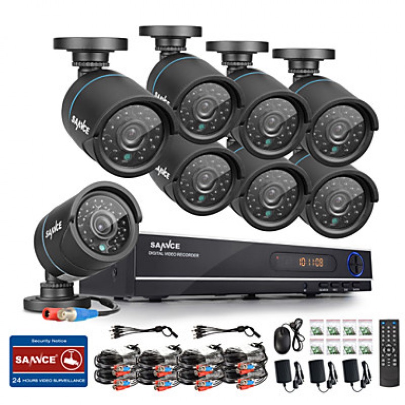 720P AHD 8CH  Recording CCTV DVR Black Bullet Camera Home Surveillance Security Camera System  