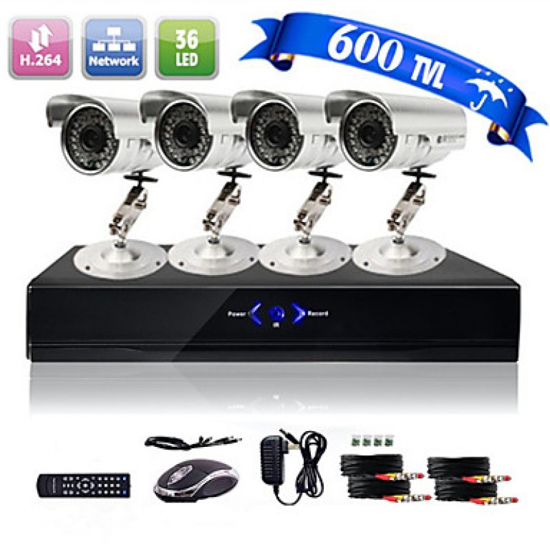 Ultra Low Price 4CH CCTV DVR Kit (4 Outdoor Waterproof 800TVL Color Cameras)  