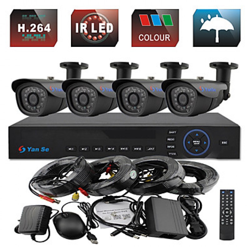 4CH 960H CCTV DVR Kit IR Color Waterproof Camera Security Cameras System 1000TVL 713CF04  