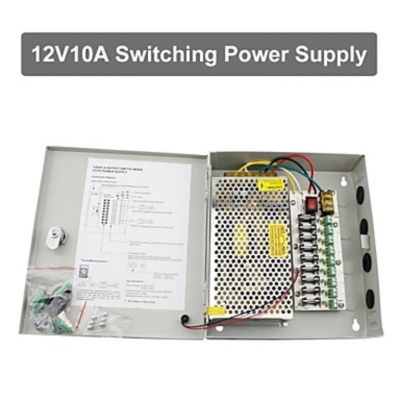 12V 10A DC 9 Power Supply Box Auto-RESET / 12V10A 120W Power Supply / Switch Power Supply, 110/220V AC Input  