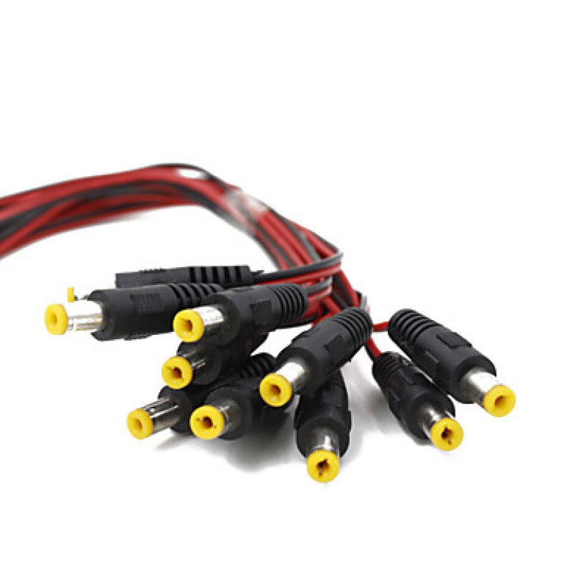 New 10pack 10 inch(30cm) 2.1 x 5.5mm DC Power Pigtail MALE,Black&Red  