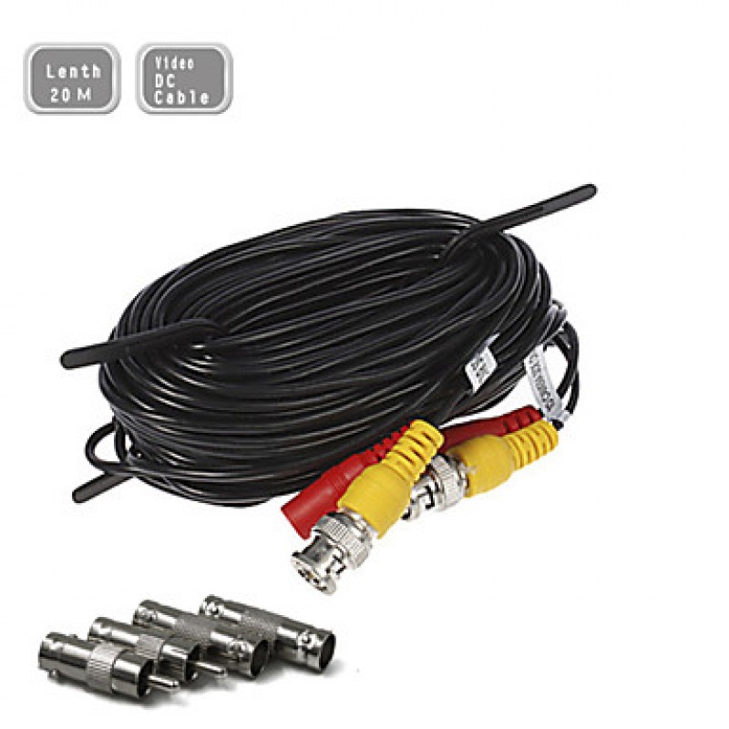 60FT(20M) CCTV Security Surveillance Camera Video Power Extension Cable Pre-made All-in-One BNC RCA Cable  