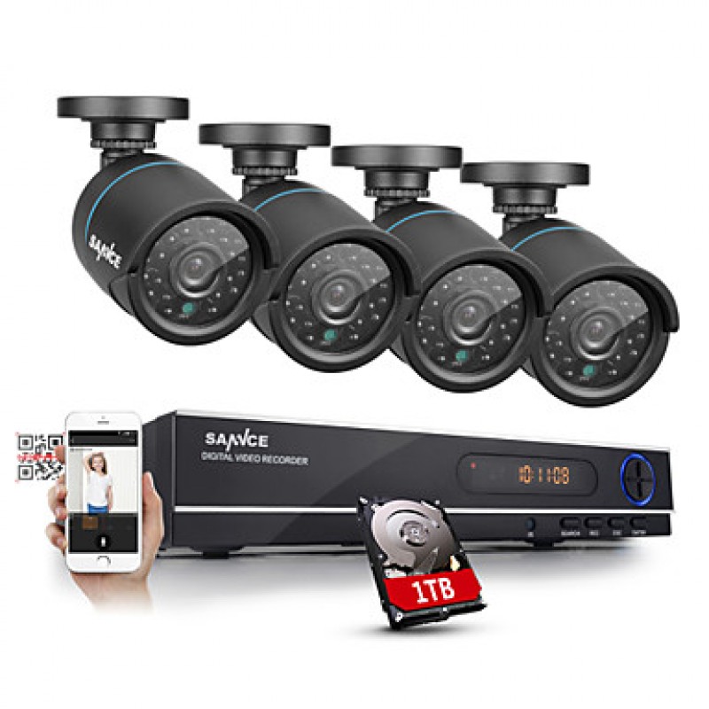 720P AHD 8CH Vedio CCTV DVR Black Bullet Camera Home Surveillance Security Camera System 1TB HDD  