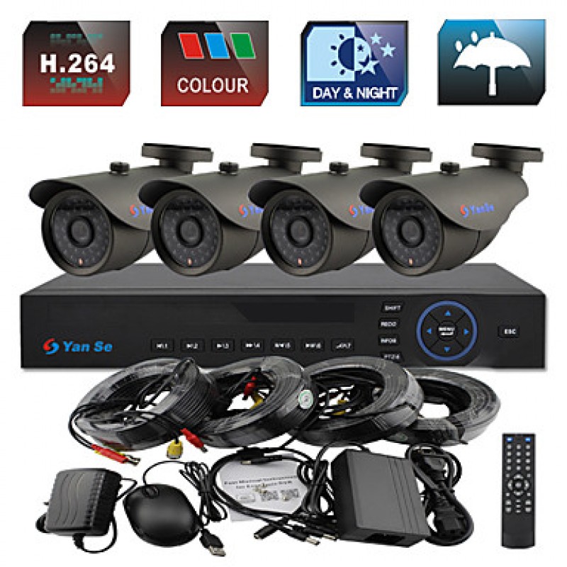 4CH 960H 1000TVL CCTV DVR Kit IR Color Waterproof Security Cameras System 3.6mm (66ft Cable) F278CF04  