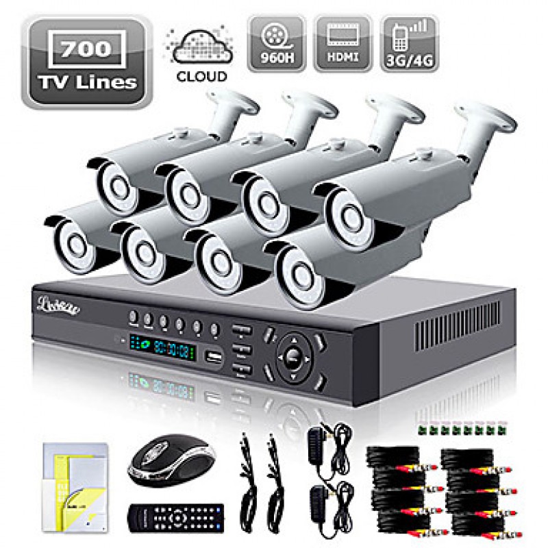 8CH HDMI 960H Network DVR 900TVL Outdoor Day/Night Security Camera System  