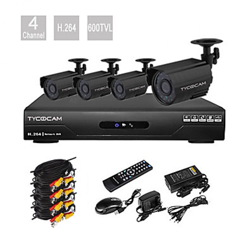 Ultra Low Price 4 Chanel H.264 CCTV DVR Kit with  4 Night Vision CMOS Cameras  