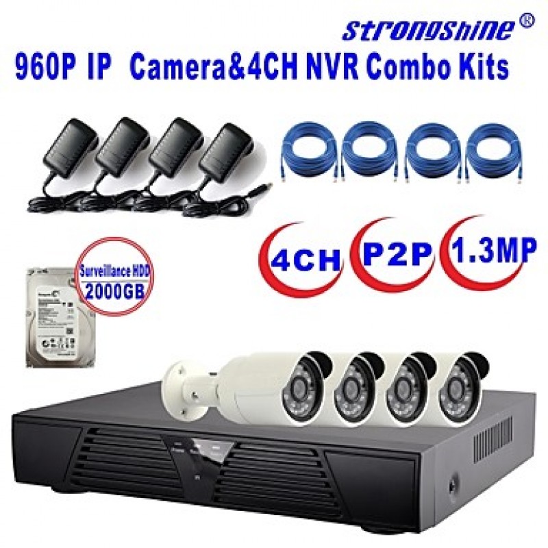 IP Camera with 960P/Infrared/Waterproof and 4CH  H.264 NVR/2TB Surveillance HDD Combo Kits  