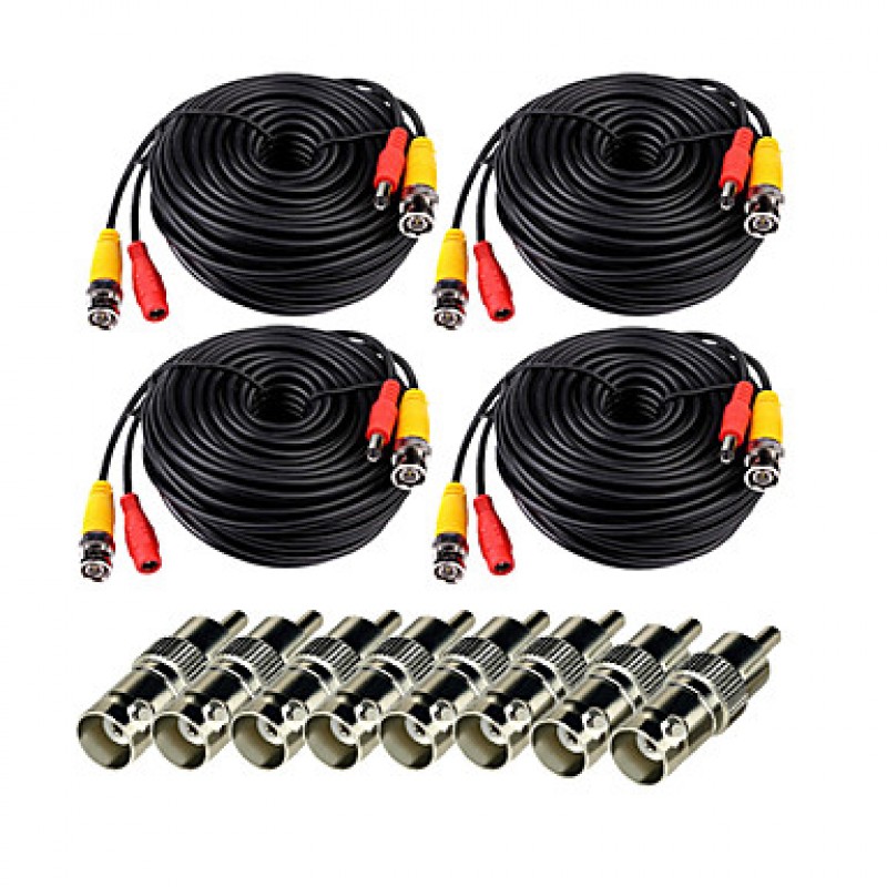 VideoSecu 4 Pack 150ft(50M) Video Power CCTV Security Camera Cable with BNC to RCA Adapter Connector  