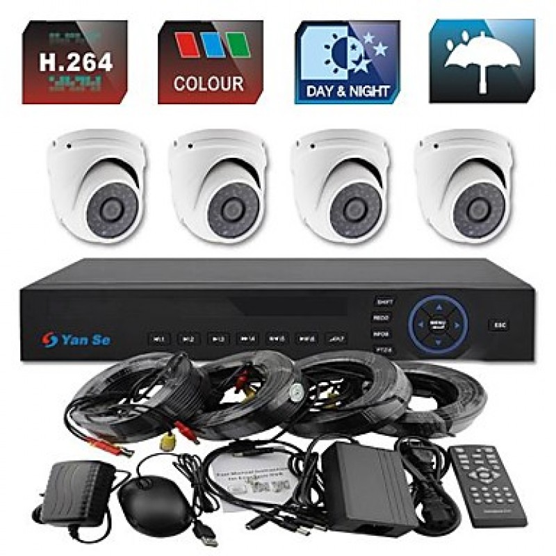 4CH 960H CCTV DVR Kit IR Color Waterproof Dome Camera Security Cameras System 1000TVL 711CF04  