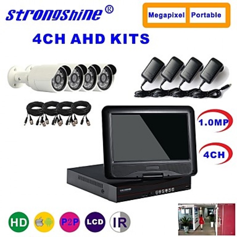 AHD Camera with 720P/Infrared/Waterproof and 4CH AHD DVR with 10.1 Inch LCD Combo Kits  