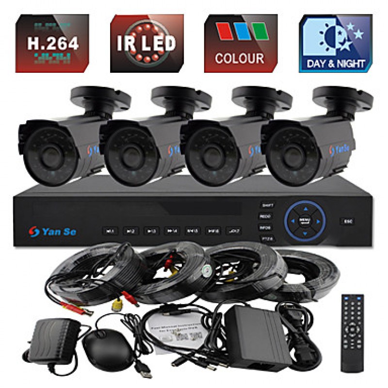 4CH 960H 1000TVL CCTV DVR Kit IR Camera Color Waterproof Security Cameras System 3.6mm S6624CF04  