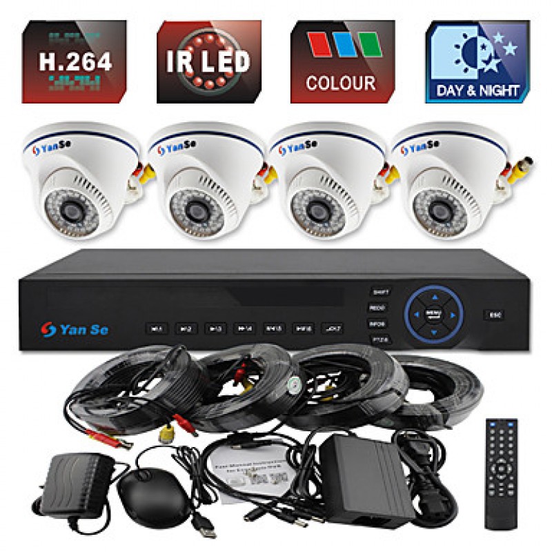 4CH 960H CCTV DVR Kit IR Color Dome Camera Security Cameras System 1000TVL 701CF04  