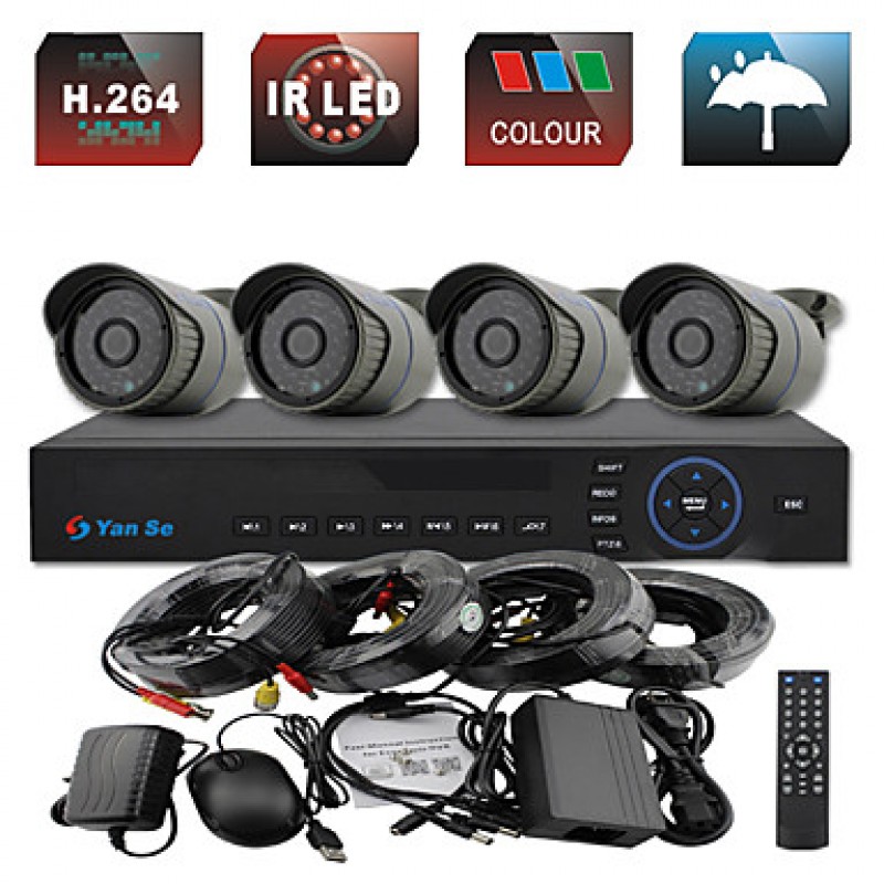 4CH 960H CCTV DVR Kit IR Color Waterproof Camera Security Cameras System 1000TVL 719CF04  