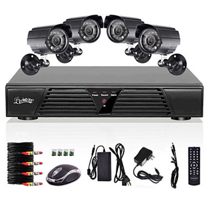 4CH CCTV H.264 DVR Motion Detection Security System 800TVL Waterproof Night Vision Cameras  