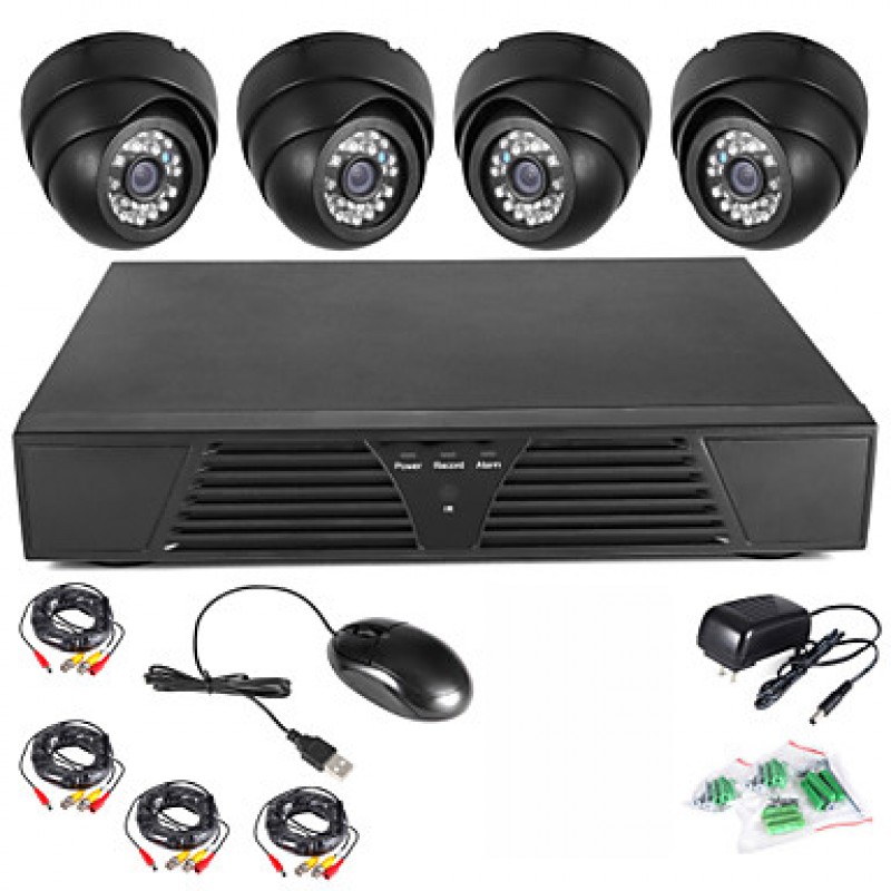 4CH Full D1 DVR Motion Detection CCTV Home Security Kit 600TVL Night Vision Dome Cameras  