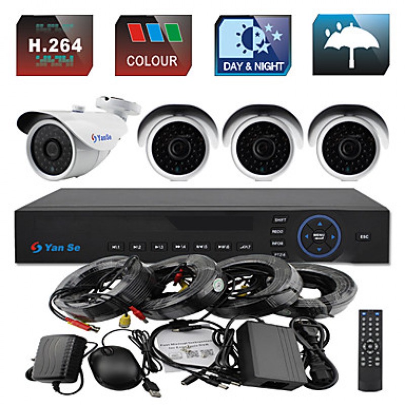 4CH 960H 1000TVL CCTV DVR Kit IR Color Waterproof Security Cameras System 3.6mm (66ft Cable) F278CF04  