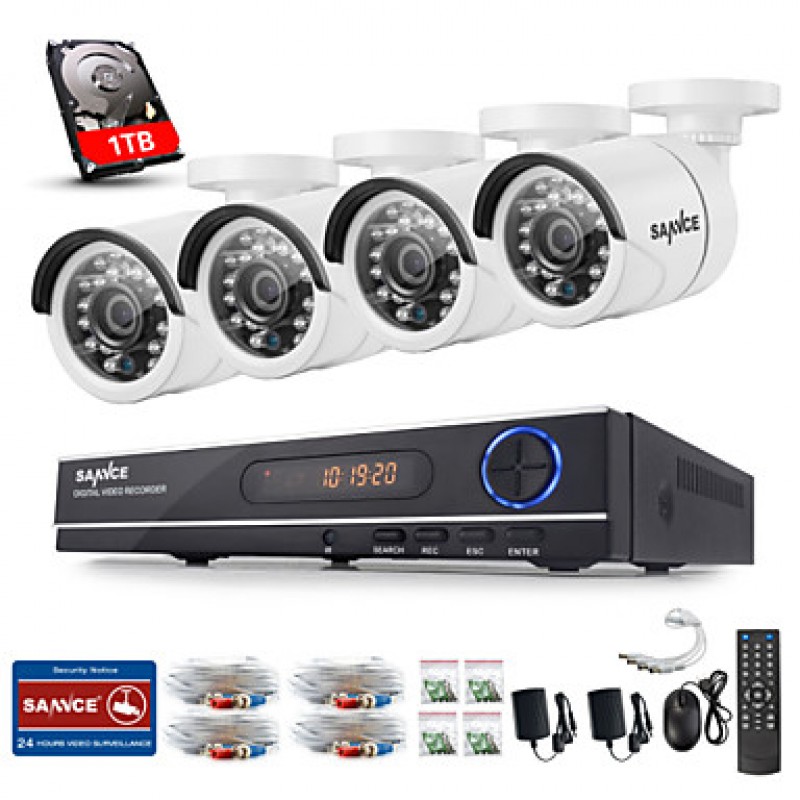 720P AHD 8CH LED Vedio CCTV DVR Home Surveillance Security Camera System 1TB HDD(White)  