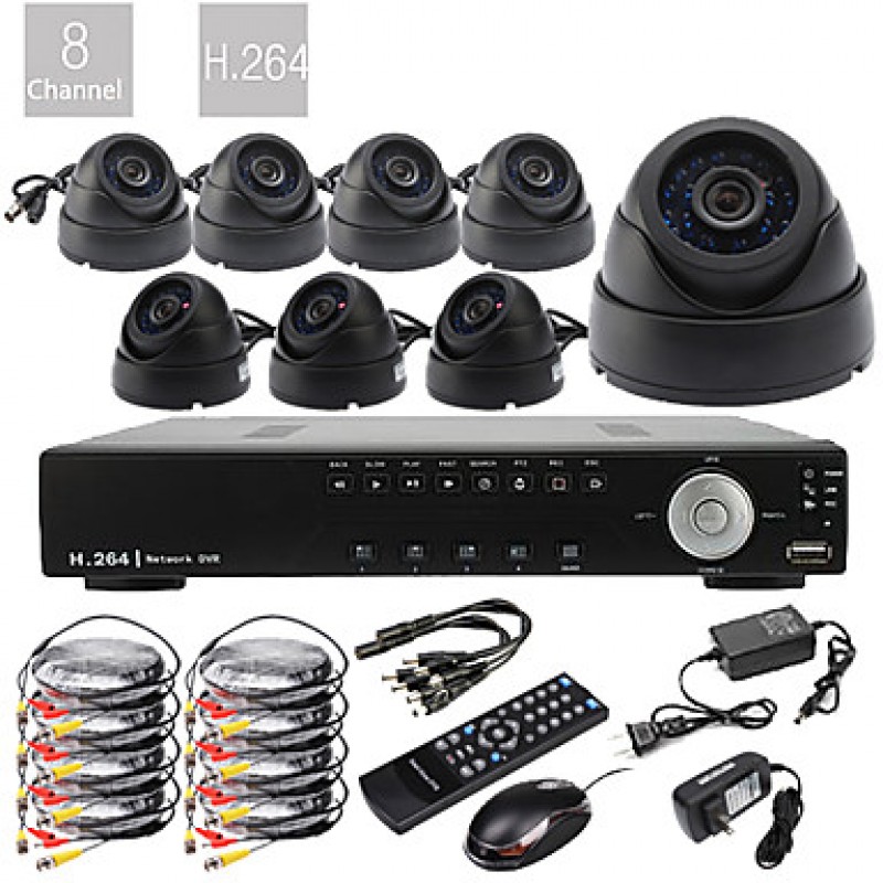 Ultra 8CH D1 Real Time H.264 High Definition CCTV DVR Kit (8pcs 600TVL Day Night Dome CMOS Cameras)  