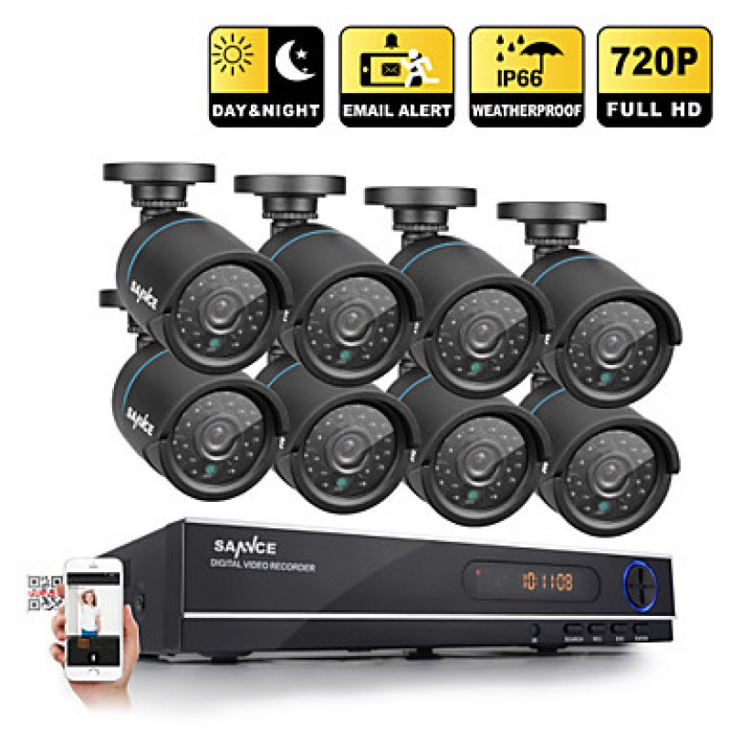 720P AHD 8CH  Recording CCTV DVR Black Bullet Camera Home Surveillance Security Camera System  