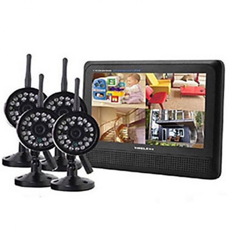 2.4GHz 4-channel Wireless DVR Security System 7" TFT LCD Monitor with 4 x Wireless IR Camera  