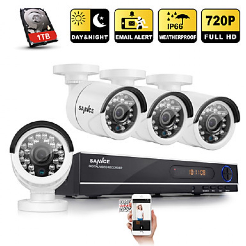 720P AHD 8CH LED Vedio CCTV DVR Home Surveillance Security Camera System 1TB HDD(White)  